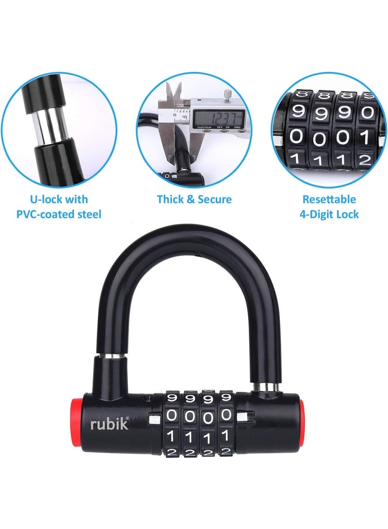 Rubik 4-Digit Combination Padlock, Steel U-Lock for School Gym Lockers Toolbox Closet Wardrobe Cabinet Door Gates Fence Bicycle Lock (Black)  - Image 5