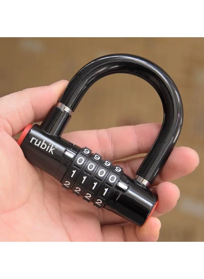 Rubik 4-Digit Combination Padlock, Steel U-Lock for School Gym Lockers Toolbox Closet Wardrobe Cabinet Door Gates Fence Bicycle Lock (Black)  - Image 2