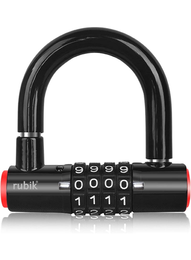 Rubik 4-Digit Combination Padlock, Steel U-Lock for School Gym Lockers Toolbox Closet Wardrobe Cabinet Door Gates Fence Bicycle Lock (Black)  - Image 1