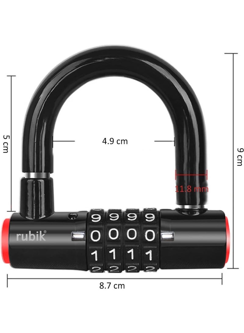 Rubik 4-Digit Combination Padlock, Steel U-Lock for School Gym Lockers Toolbox Closet Wardrobe Cabinet Door Gates Fence Bicycle Lock (Black)  - Image 3