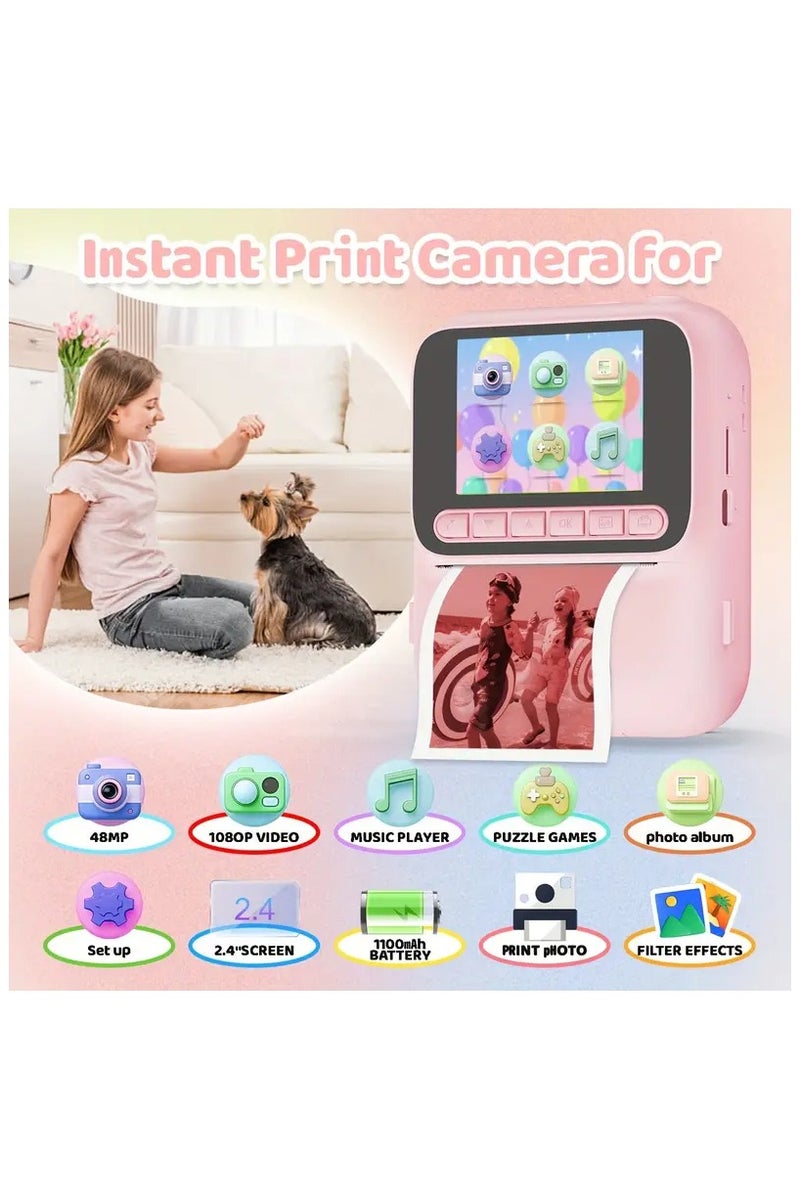 BlueFire Kids Instant Print Camera 4800W HD, 2.4" IPS Display, 1080p Video, Thermal Printing, Games, MP3, 3H Battery, 128GB Expandable – Perfect Gift for Children - Image 3
