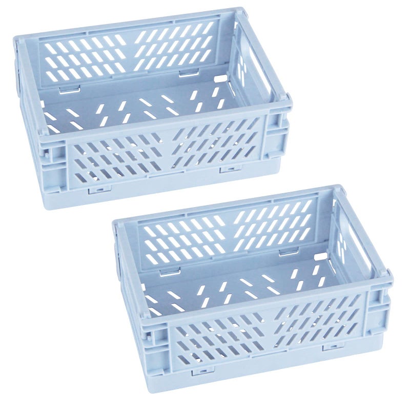 Tixill 2Pack Mini Foldable Plastic Baskets for Organizing and Storage Collapsible Storage Crate for Home Kitchen Bedroom Bathroom Office 98x65x38 Blue