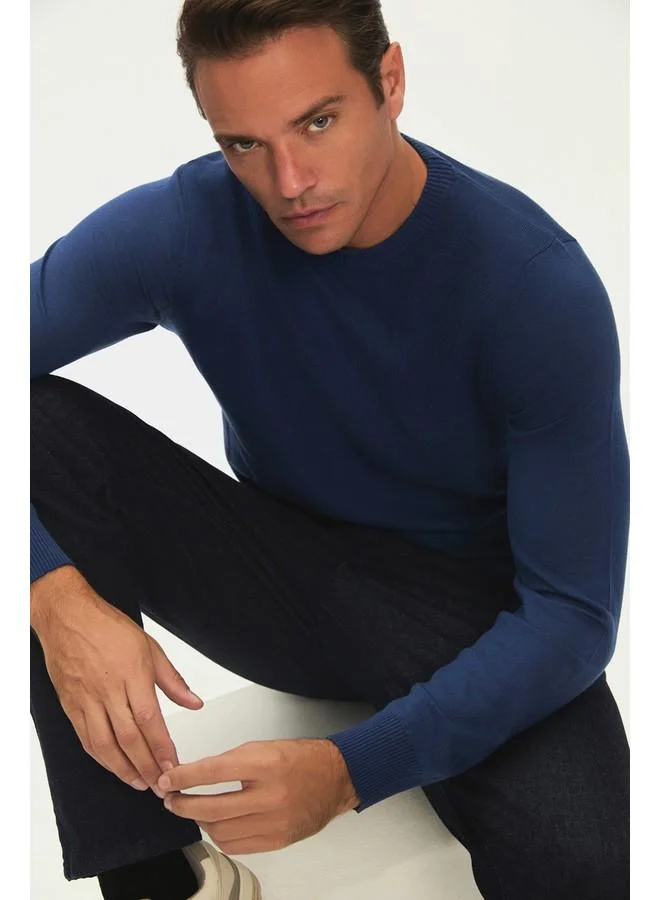 JUNE June Men Regular Fit Crew Neck Knitwear Sweater Indigo