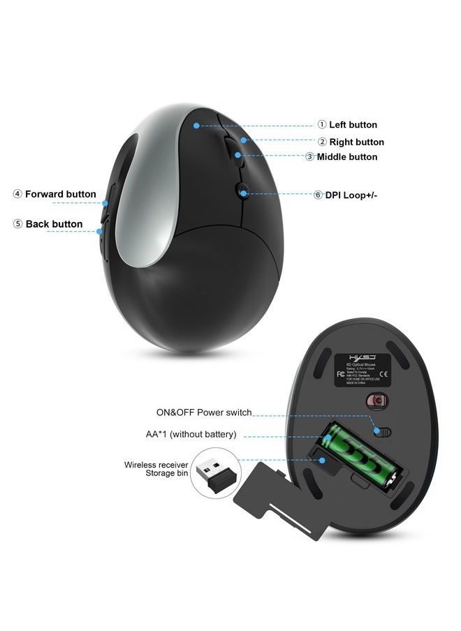 Rock Pow - 2.4G Wireles Vertical Mouse Ergonomic Mice 3-gear Adjustable DPI Compatible with PC laptop MacBook - Image 1