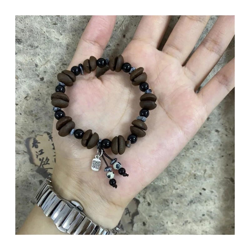Coffee Bean Bracelet Set Of 2 Chinese Style Brown Beaded Gift For Coffee Lovers - Image 4