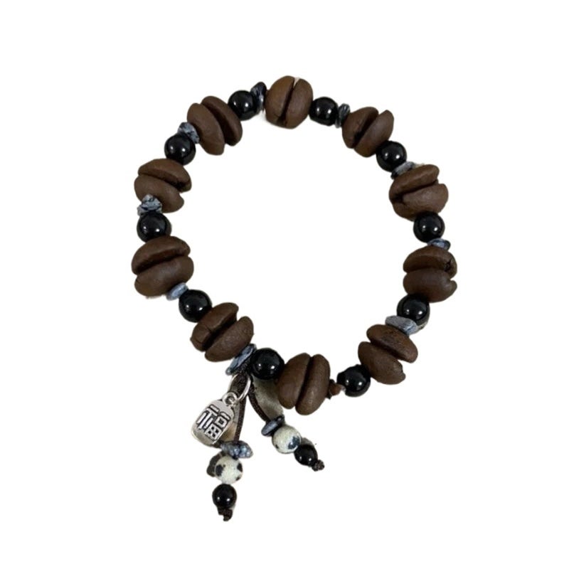 Coffee Bean Bracelet Set Of 2 Chinese Style Brown Beaded Gift For Coffee Lovers - Image 2