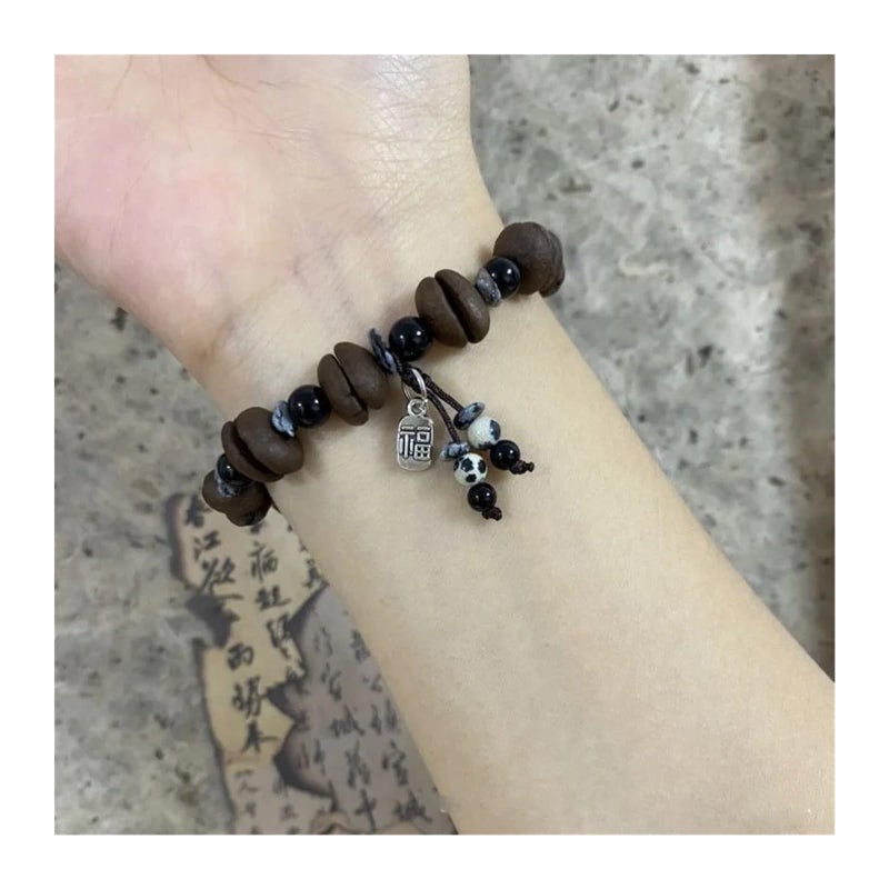 Coffee Bean Bracelet Set Of 2 Chinese Style Brown Beaded Gift For Coffee Lovers - Image 5