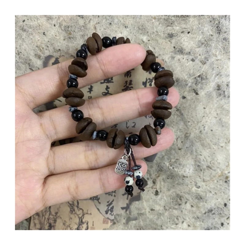 Coffee Bean Bracelet Set Of 2 Chinese Style Brown Beaded Gift For Coffee Lovers - Image 3