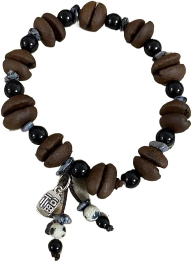 Coffee Bean Bracelet Set Of 2 Chinese Style Brown Beaded Gift For Coffee Lovers - Image 1