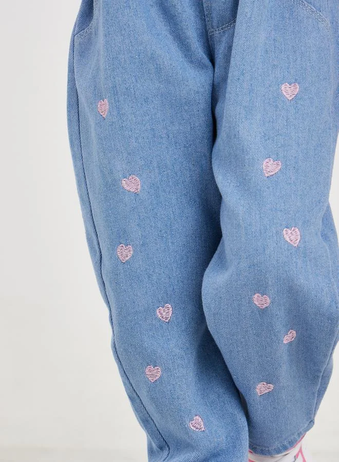 Styli Heart Embroidery Baggy Jeans