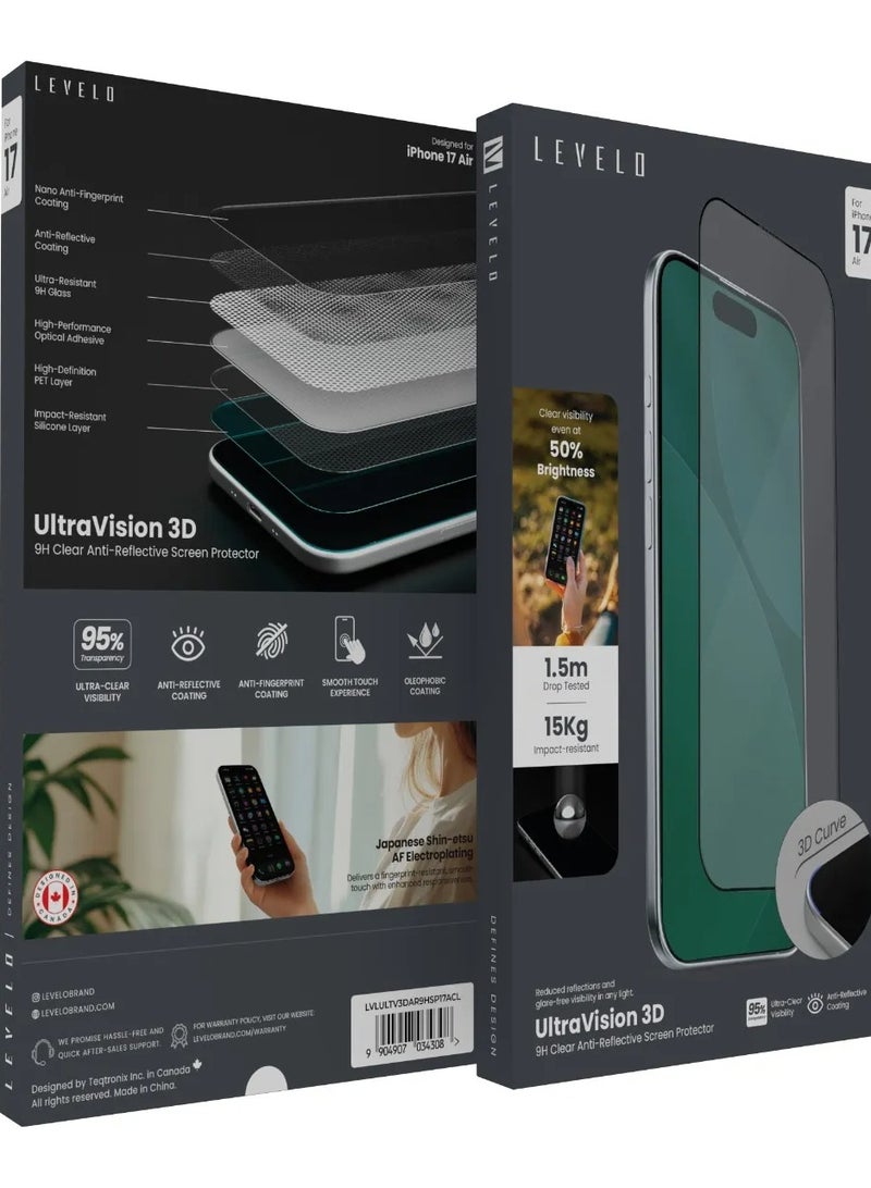 LEVELO iPhone 17 Air UltraVision 3D AR 9H Screen Protector / Ultra-Clear Visibility Glass - Clear - Image 5