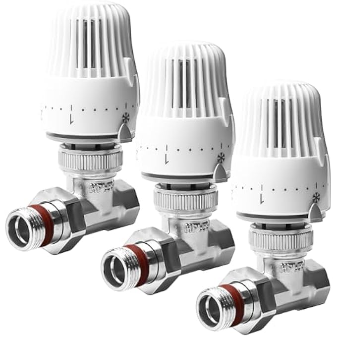 SET OF 3 THERMOSTATIC VALVE THERMOSTATIC HEAD, 1/2 INCH THERMOSTATIC VALVE WITH THREAD CONNECTION, THERMOSTAT SET, RETURN FITTING 1/2 INCH PASSAGE RADIATOR VALVE, HEATING VALVE (WHITE) - Image 2