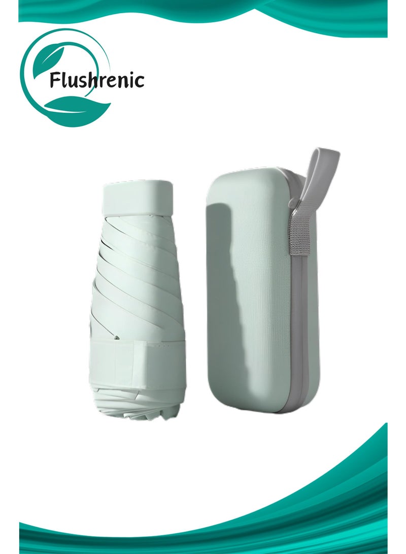 Flushrenic Mini umbrella, foldable travel UV protection portable pocket umbrella, comes with capsule storage box, waterproof, windproof, quick-drying, ultra-lightweight foldable umbrella, suitable for rainy days and sunny days, suitable for men and women for travel and outdoor use (mint green) - Image 1