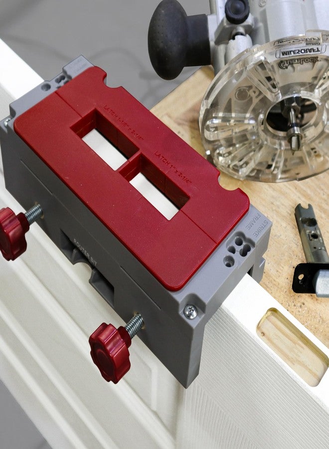 Milescraft 1229 Hinge Jig PLUS - Dual Clamping Door Hinge Jig Door Hinge Mortiser. Complete Hinge Installation Kit Rout Mortises from 2.5” to 4.5”. Strike and Latch Plates Included for Standard Doors - Image 4