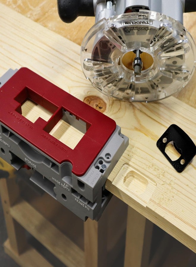 Milescraft 1229 Hinge Jig PLUS - Dual Clamping Door Hinge Jig Door Hinge Mortiser. Complete Hinge Installation Kit Rout Mortises from 2.5” to 4.5”. Strike and Latch Plates Included for Standard Doors - Image 3
