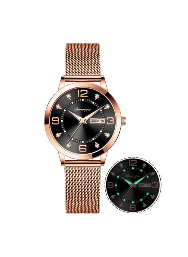 BONARGER Women's Premium Waterproof Luminous Quartz Watch with a Mesh Strap - Image 1