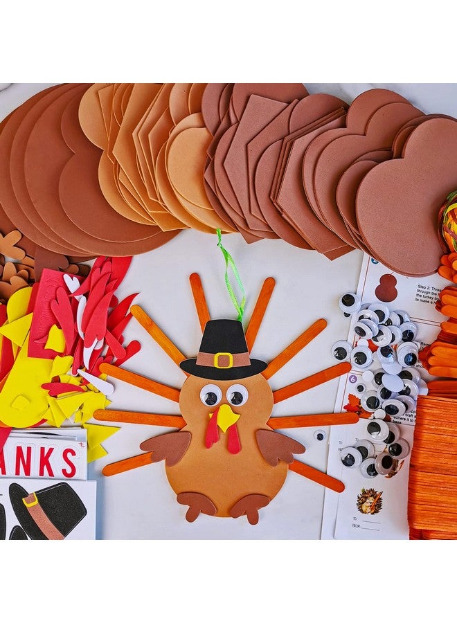 Winlyn 24 Sets Thanksgiving Craft Kits Fall Crafts DIY Give Thanks Thanksful Turkey Ornaments Decorations Art Sets Wood Craft Sticks Turkey Foam Stickers Googly Eyes for Kids Classroom Activities - Image 4
