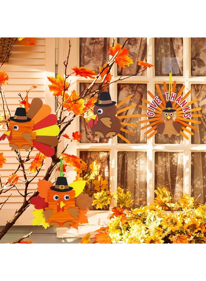 Winlyn 24 Sets Thanksgiving Craft Kits Fall Crafts DIY Give Thanks Thanksful Turkey Ornaments Decorations Art Sets Wood Craft Sticks Turkey Foam Stickers Googly Eyes for Kids Classroom Activities - Image 3