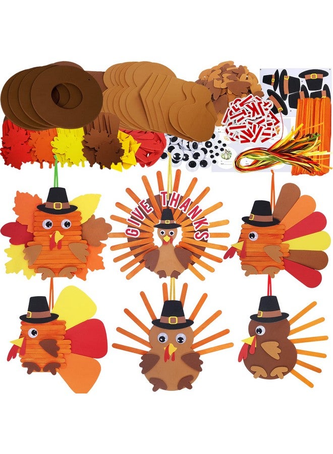 Winlyn 24 Sets Thanksgiving Craft Kits Fall Crafts DIY Give Thanks Thanksful Turkey Ornaments Decorations Art Sets Wood Craft Sticks Turkey Foam Stickers Googly Eyes for Kids Classroom Activities - Image 1