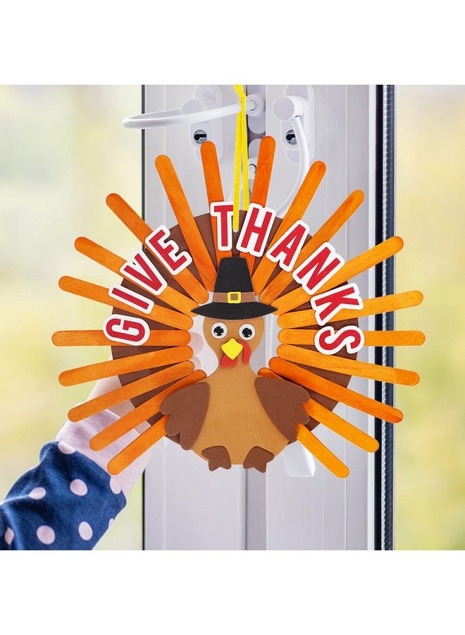 Winlyn 24 Sets Thanksgiving Craft Kits Fall Crafts DIY Give Thanks Thanksful Turkey Ornaments Decorations Art Sets Wood Craft Sticks Turkey Foam Stickers Googly Eyes for Kids Classroom Activities - Image 2