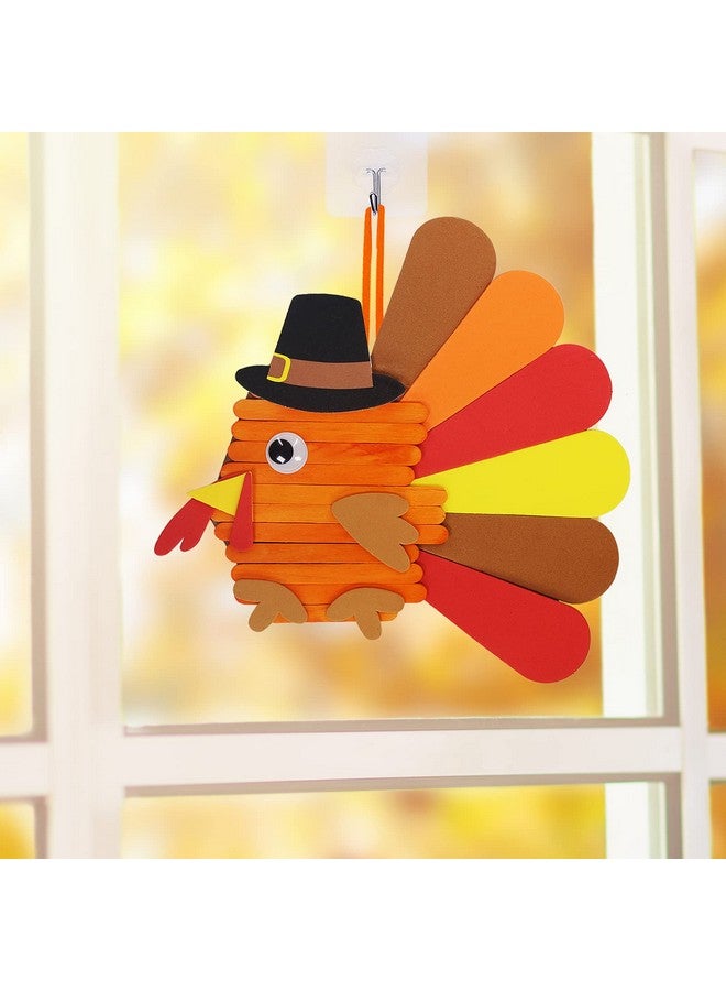 Winlyn 24 Sets Thanksgiving Craft Kits Fall Crafts DIY Give Thanks Thanksful Turkey Ornaments Decorations Art Sets Wood Craft Sticks Turkey Foam Stickers Googly Eyes for Kids Classroom Activities - Image 5