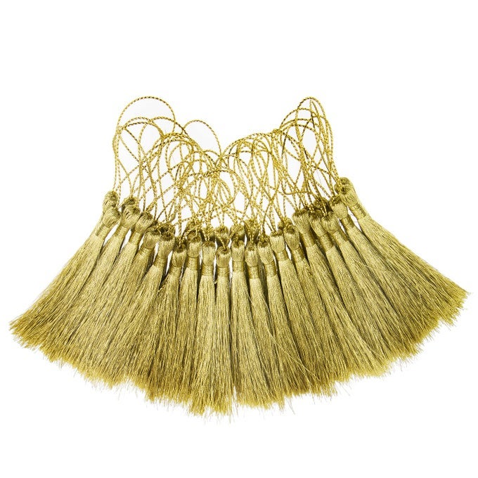 METALLIC GOLD 100PCS 13CM5 INCH BOOKMARK TASSELS WITH 2INCH LOOP FOR WEDDING CARDS JEWELRY MAKING DIY CRAFT PROJECTS