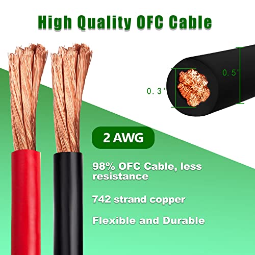 Kimbluth 2 Gauge Battery Cable Copper Wire, 10FT Red+10FT Black 2 AWG Welding Cable Standard USA OFC Wire for Automotive, Battery, Solar, Marine and Generator - Image 2