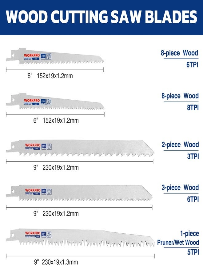 ووركبرو مجموعة شفرات المنشار الترددي WORKPRO المكونة من 32 قطعة - شفرات منشار معدنية/خشبية، شفرات منشار تقليم مع حقيبة تنظيم - Image 3