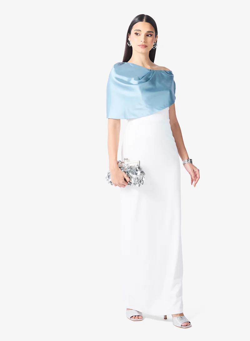 نمشي x فستان بلونين بكتف غير متماثل ودرابيه