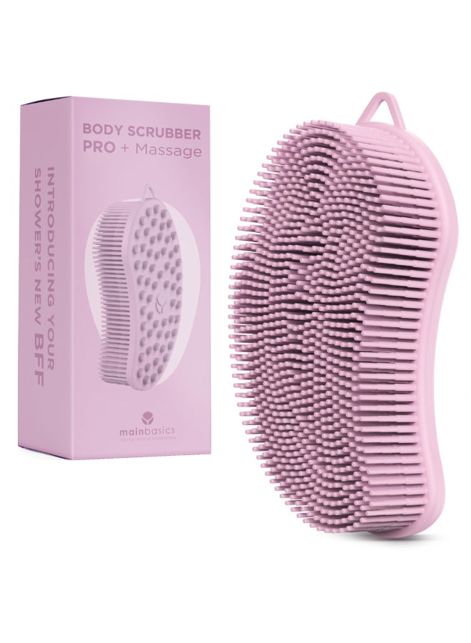 MainBasics Silicone Body Scrubber DualSided Shower Loofah and Massaging Nodes Pink Massage - Image 2