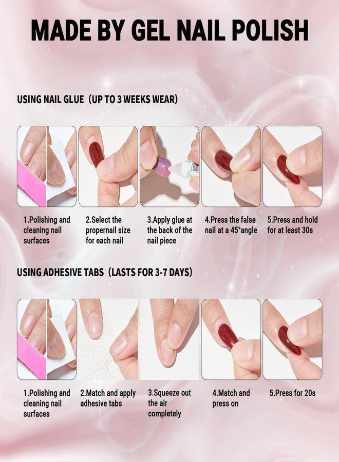 FEELHIGH 24 Press On Nails - Reusable Stick-On Tips with Jelly Glue, 12 Sizes Kit for Women & Girls (17) - Image 4