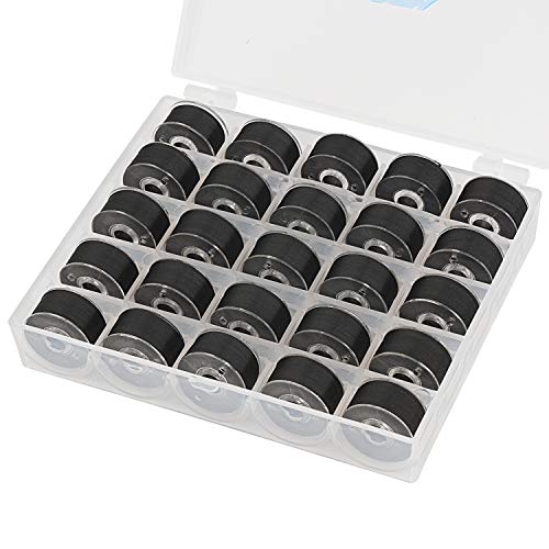 Simthread 25pcs Black Prewound Bobbin Thread Size A Class 15 (SA156) 60WT with Clear Storage Plastic Case Box 70D/2 for Brother Embroidery Thread Sewing Thread Machine DIY - Image 1