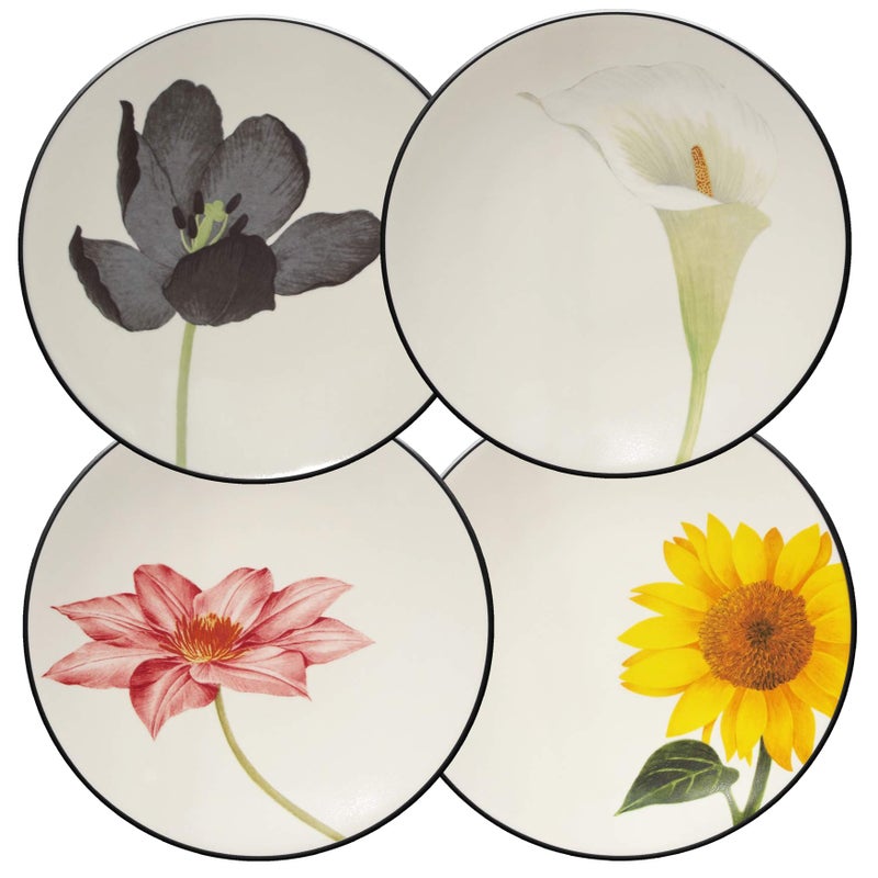 Noritake Colorwave Floral Appetizer Plates Graphite Black Set of 4