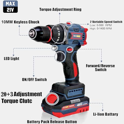 MECRAAF® Metal Chuck Cordless 21V Drill Machine cum Screwdriver 50Nm Torque | Brushless Motor | Compact model | Handy weightless but powerful for Home Appliances | 6 months motor warranty - Image 2