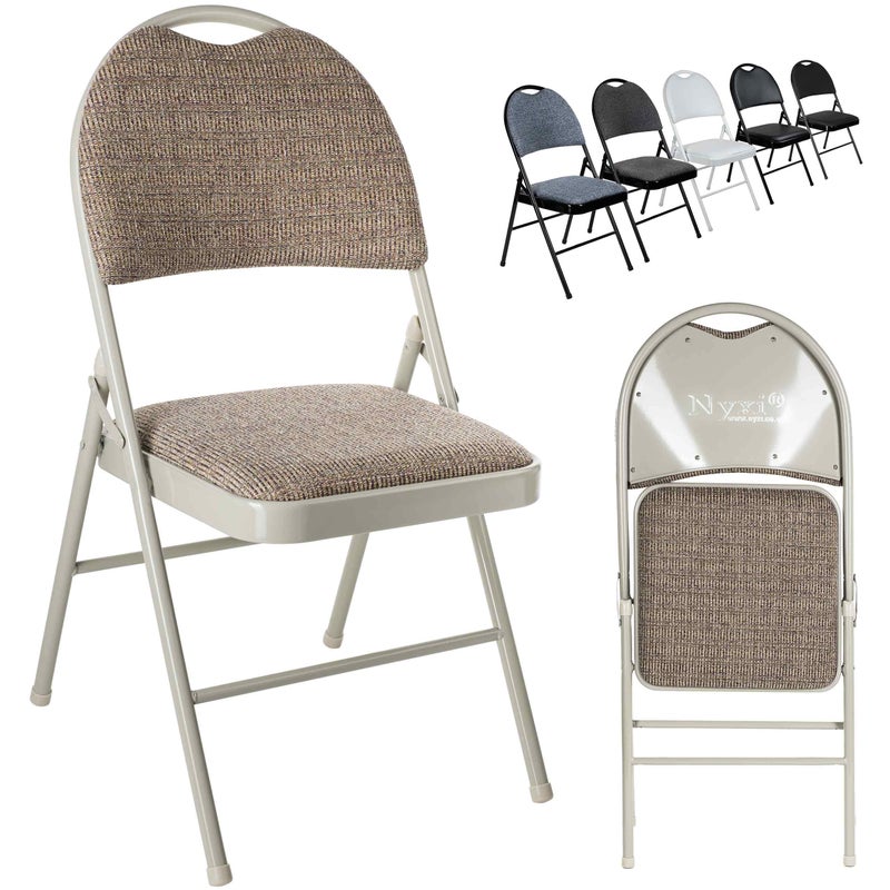 Nyxi Folding Chairs Premium Quality with Padded Fabric or PVC Seats Metal Frame Foldable Chair Home Office Dinning Heavy Duty MultiPurpose Indoor  Outdoor Cream Fabric 1 X Chair