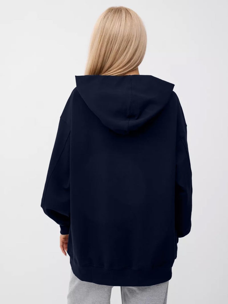 LEOTUDE Loopknit Women's Loose Fit Hooded Neck Full Sleeve Sweatshirt (GRL_W88_AMERICN_NVY_U2_P_Navy_Medium) - Image 3