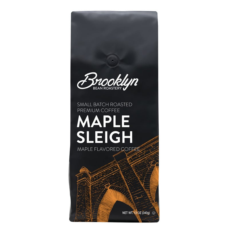 Brooklyn Beans Maple Sleigh 100% Arabica Craft Roasted Ground Coffee, Premium Maple Flavored Roast, 12 Oz Bag - Image 1