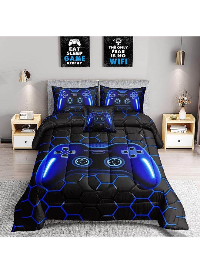 ROWADALO 5 Pieces Bed in A Bag Gamer Bedding Set for Boys Kids Adult Gaming Comforters Set  - Image 1