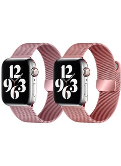YOMNA [set of 2] YOMNA Magnetic Metal Milanese Loop Band Compatible with Apple Watch Band 42mm 44mm 45mm 49mm, Mesh Strap Replacement for iWatch Series Ultra SE 8 7 6 5 4 3 2 1 (Rose Gold/Tea Pink) 