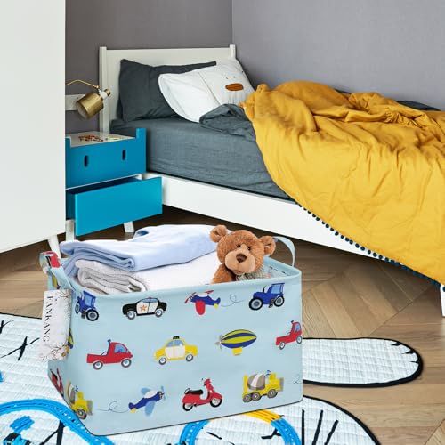 FANKANG Storage Basket,Nursery Hamper Canvas Laundry Basket Foldable with Waterproof PE Coating Storage, Office, Bedroom, Clothes,Toys (Rec-Car) - Image 4