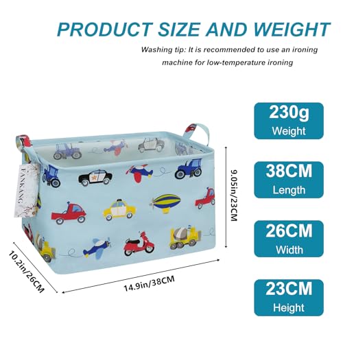 FANKANG Storage Basket,Nursery Hamper Canvas Laundry Basket Foldable with Waterproof PE Coating Storage, Office, Bedroom, Clothes,Toys (Rec-Car) - Image 2