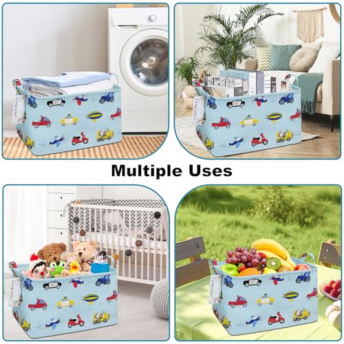 FANKANG Storage Basket,Nursery Hamper Canvas Laundry Basket Foldable with Waterproof PE Coating Storage, Office, Bedroom, Clothes,Toys (Rec-Car) - Image 5