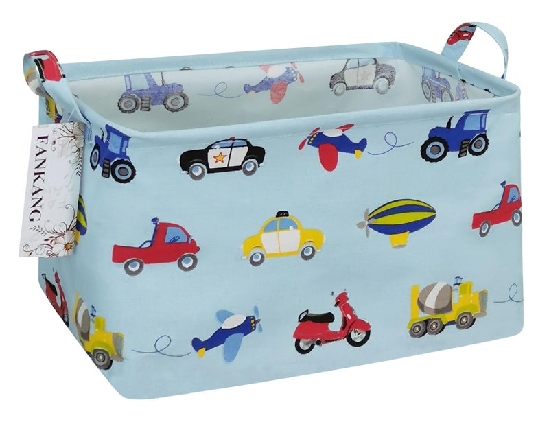 FANKANG Storage Basket,Nursery Hamper Canvas Laundry Basket Foldable with Waterproof PE Coating Storage, Office, Bedroom, Clothes,Toys (Rec-Car) - Image 1