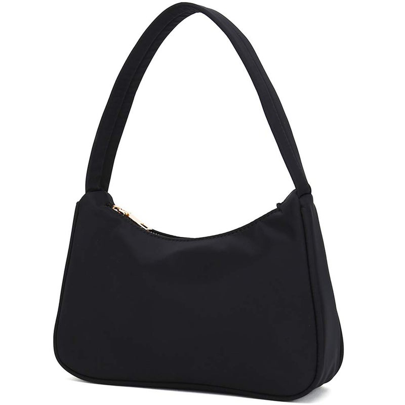 YIKOEE Small Nylon Shoulder Bags for Women Elegant Feminine Mini Handbags with Zipper Closure (Black) - Image 1