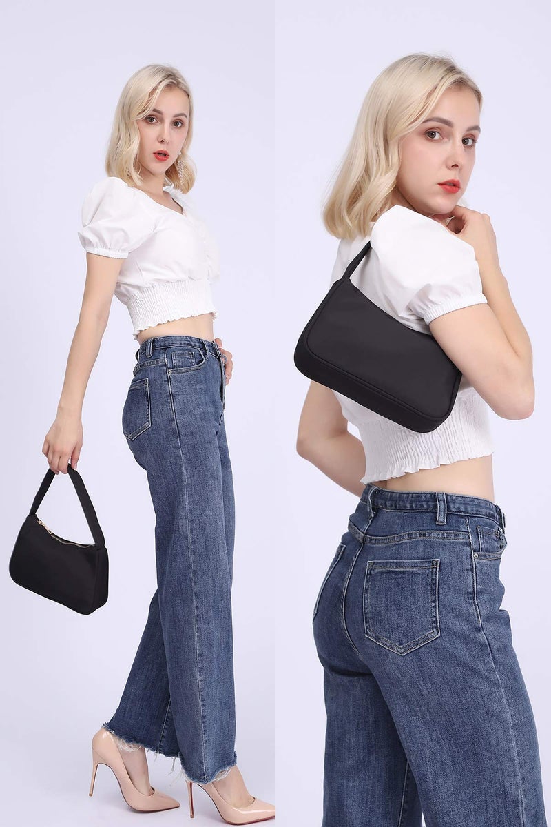 YIKOEE Small Nylon Shoulder Bags for Women Elegant Feminine Mini Handbags with Zipper Closure (Black) - Image 3
