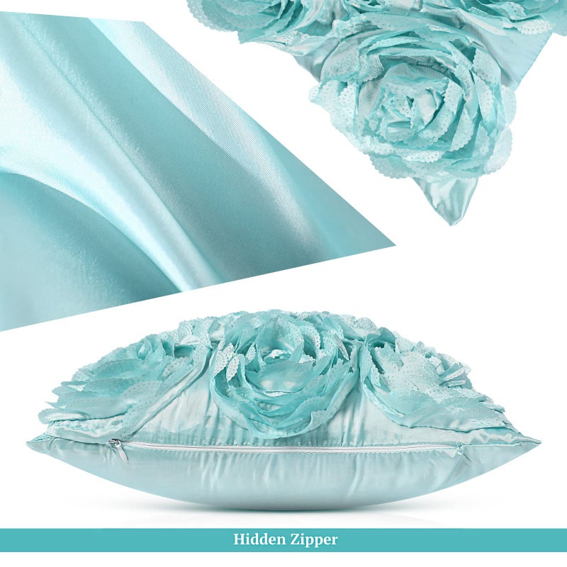 Oudain 6 Pcs Decorative 3D Rose Flower Pillow Cover  Faux Fur Throw Pillow Covers  16 x 16 Inch Throw Pillows for Bed Soft Square Sofa Pillow Covers for Sofa Bedroom Car (Blue  White  Silver) - Image 3
