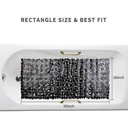 SONGZIMING Non-Slip Pebble Bathtub Mat Black 16 W x 35 L Inches (for Smooth/Non-Textured Tubs Only) Safe Shower Mat with Drain Holes  Suction Cups for Bathroom - Image 2