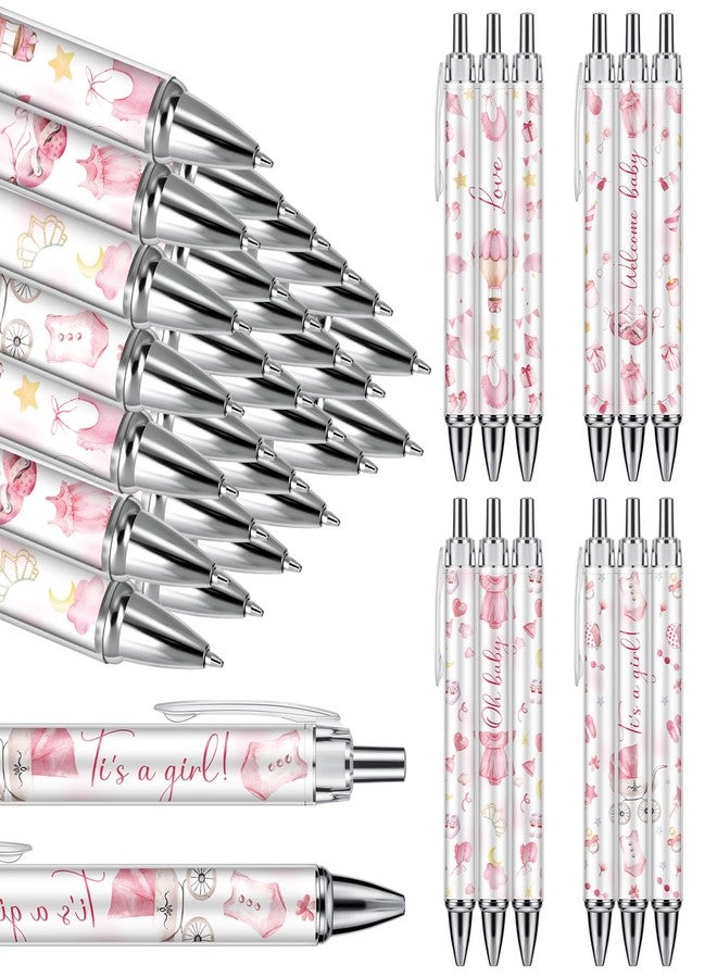 Chuangdi 24 Pcs Baby Shower Ballpoint Pens Favors Bulk Retractable Ballpoint Pen Black Ink with Baby Shower Gifts for Guests School Supply(Girl) - Image 1