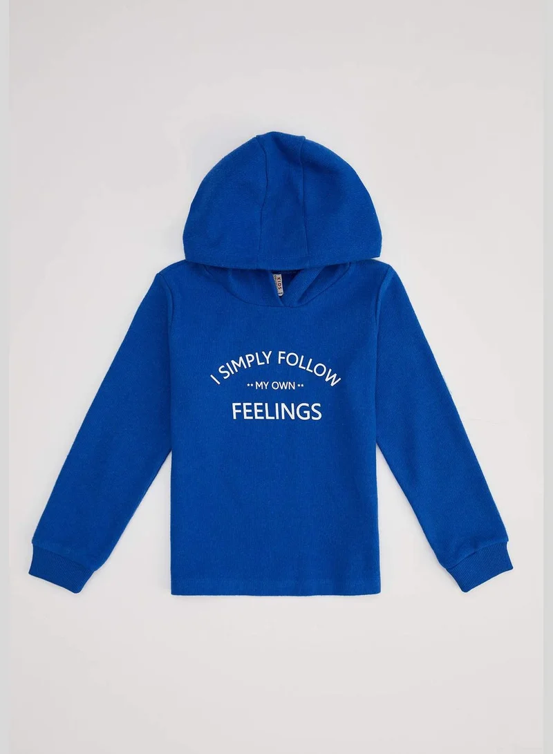 DeFacto Printed Text Thessaloniki Fabric Hooded Sweatshirt