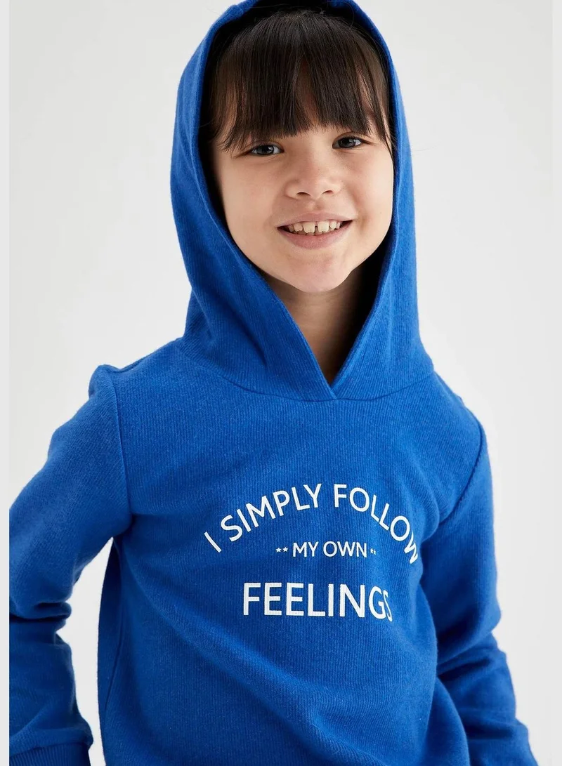 DeFacto Printed Text Thessaloniki Fabric Hooded Sweatshirt